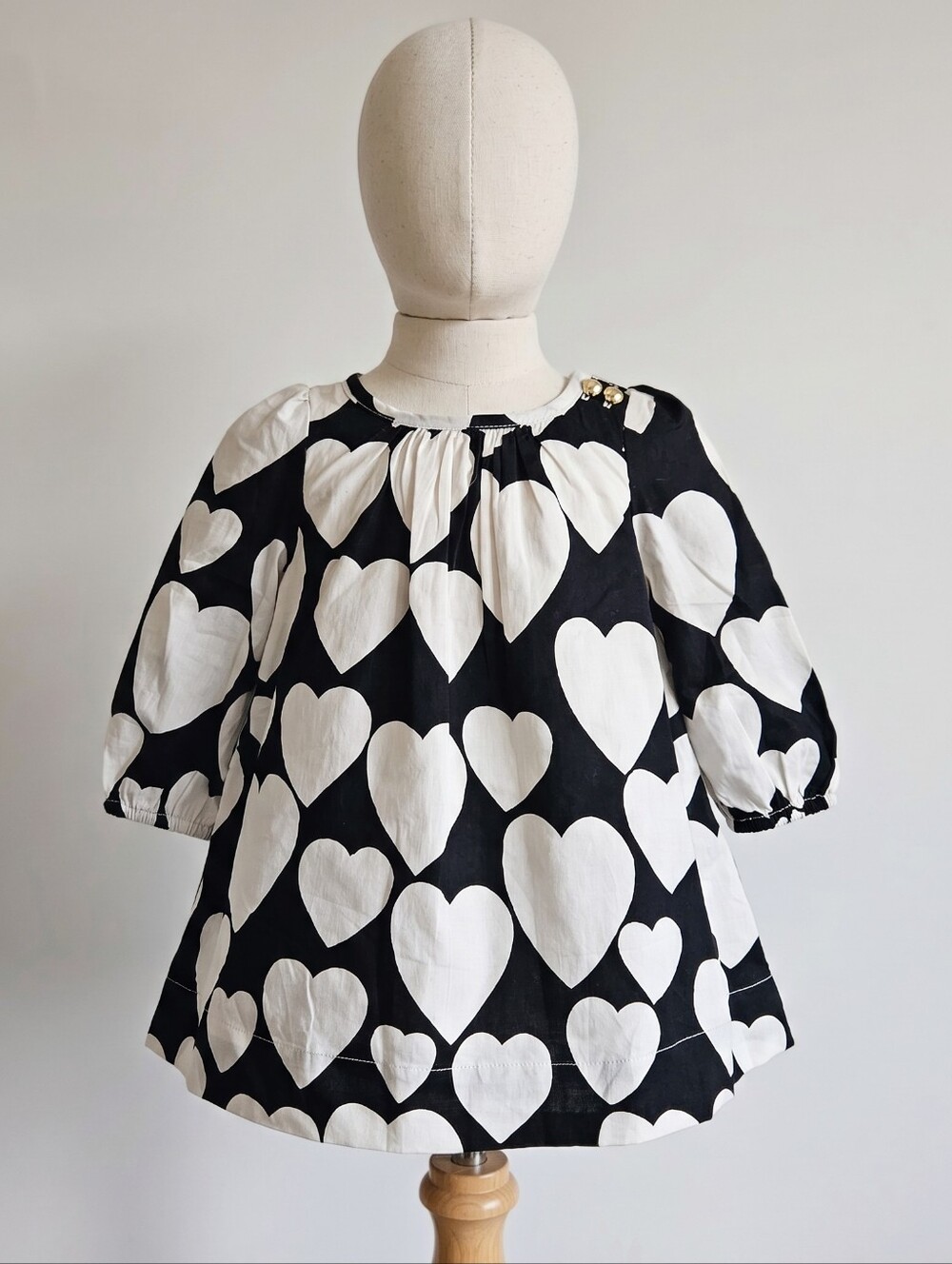 Baby Gap Black & Off White Heart Print Cotton Dress- 3/6 Months